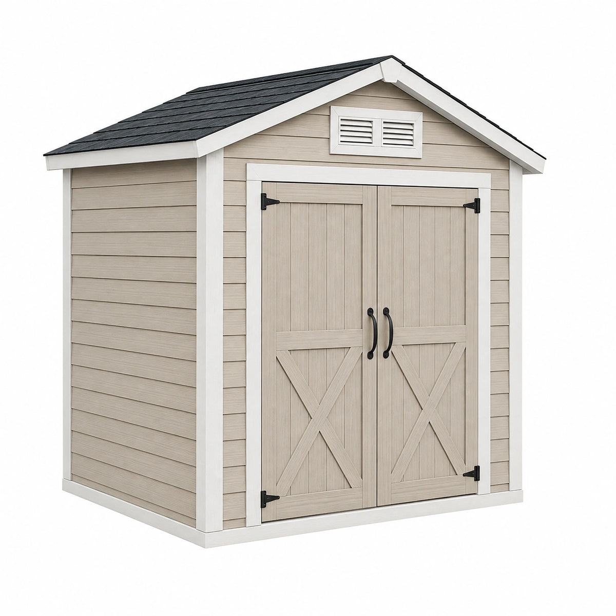 Kunststoff Gartenhaus 183 x 121 x 183 cm Beige Weiß mit Doppeltür und Satteldach
