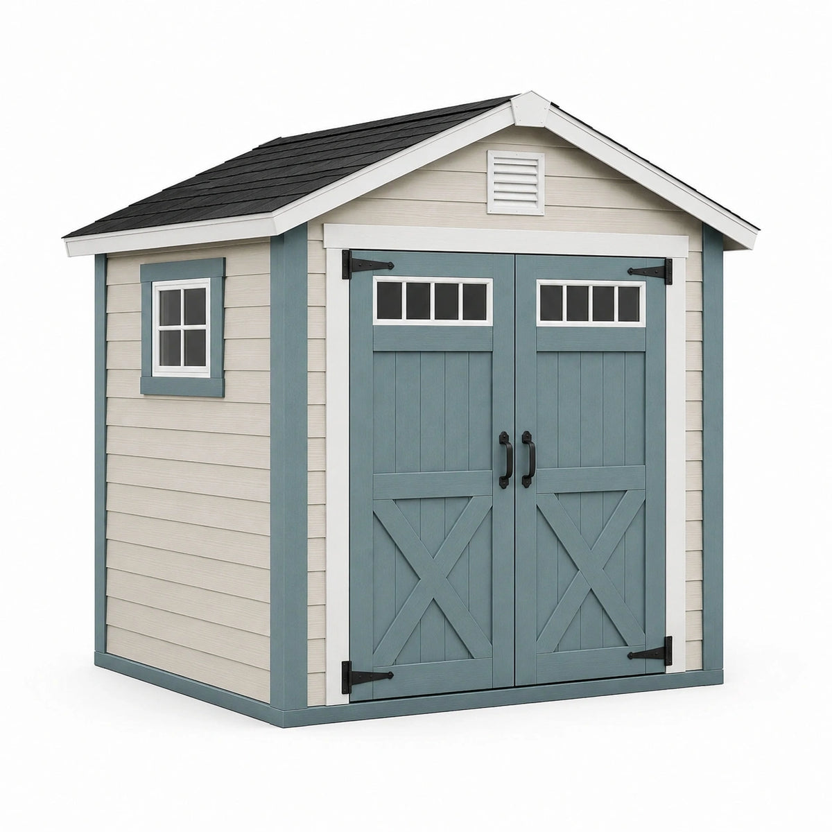 Gartenhaus 240 x 180 x 220 cm aus Holz in Beige Blau mit Doppeltür Landhausstil