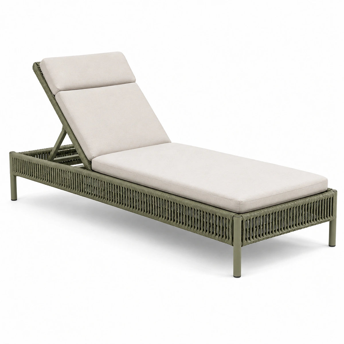 Sonnenliege 200 x 75 x 90 cm mit Seilgeflecht und verstellbarer Rückenlehne Olivgrün Beige