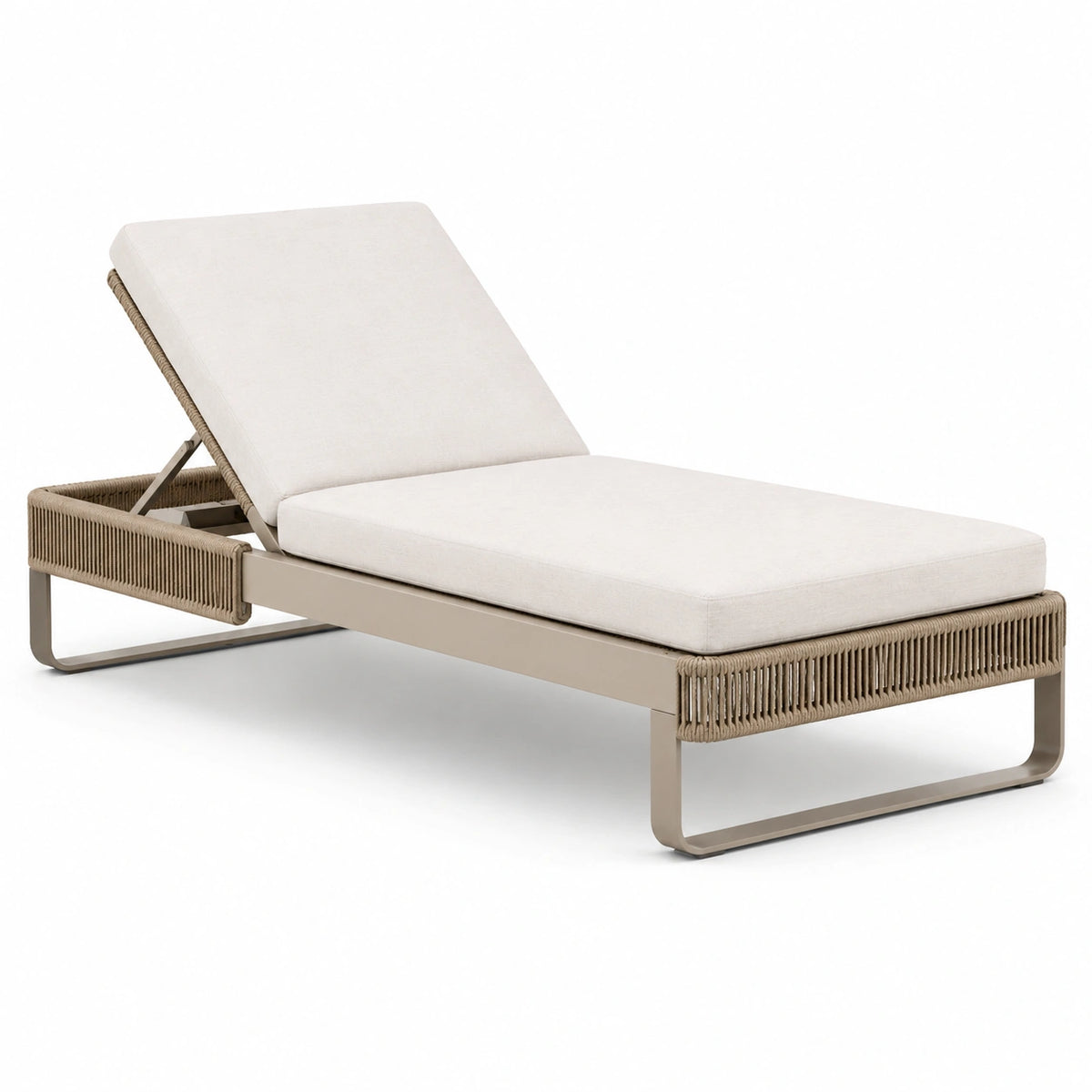 Gartenliege 200 x 70 x 82 cm aus Metall und Seilgeflecht in Beige Taupe mit verstellbarer Rückenlehne