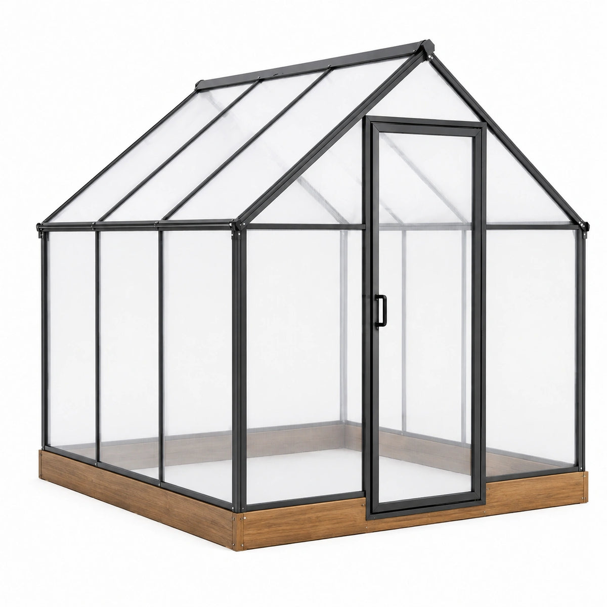 Gewächshaus 190 x 190 x 195 cm Aluminium Polycarbonat Schwarz Transparent mit Tür
