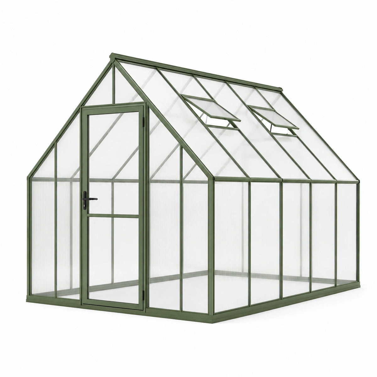 Gewächshaus 310 x 190 x 200 cm Aluminium Grün mit Polycarbonatplatten für Garten mit Dachfenstern