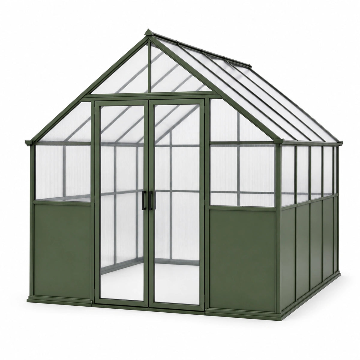 Gewächshaus 190 x 190 x 200 cm Aluminium Polycarbonat Grün mit Doppeltür