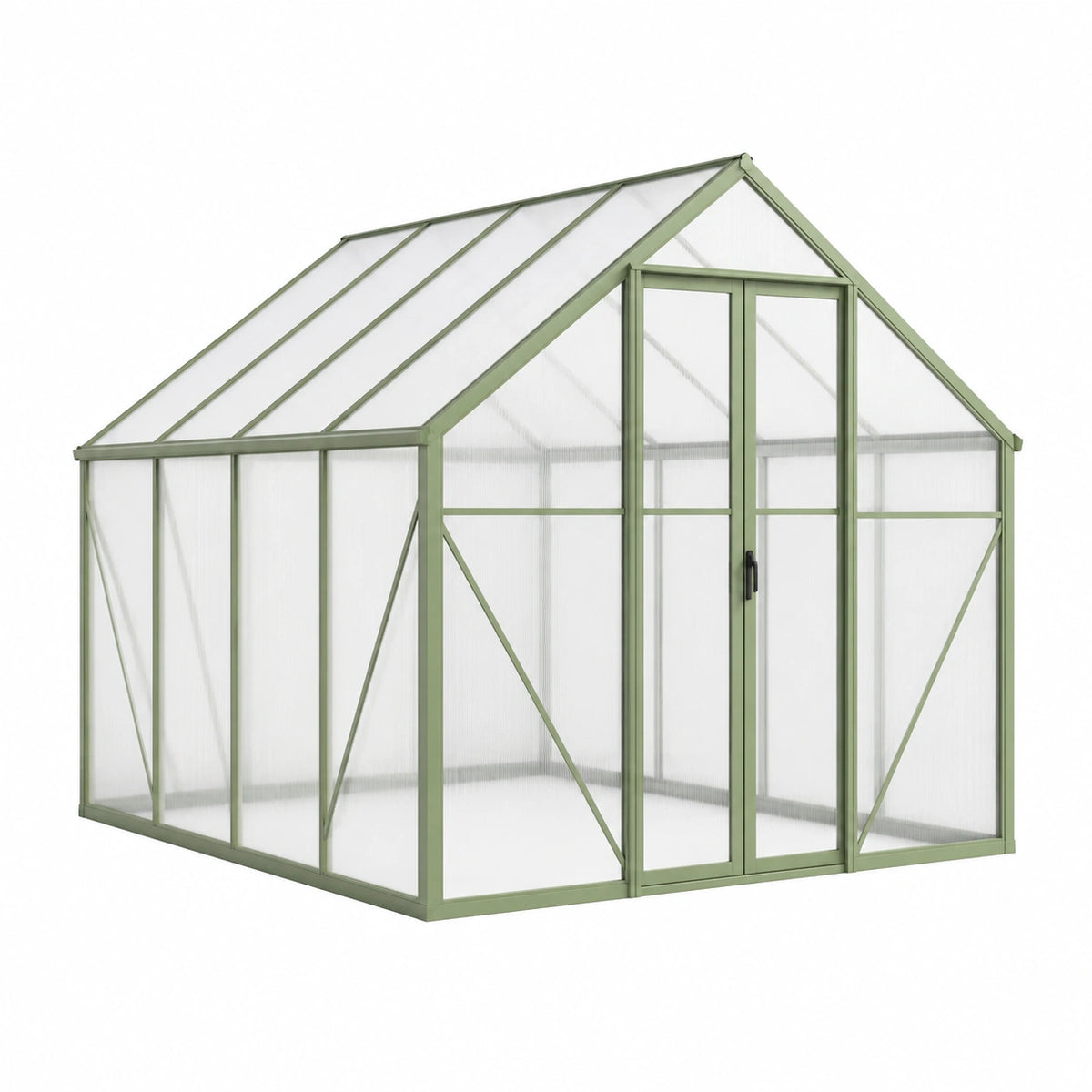 Gewächshaus 190 x 190 x 195 cm Aluminium Polycarbonat Grün Transparent mit Schiebetür