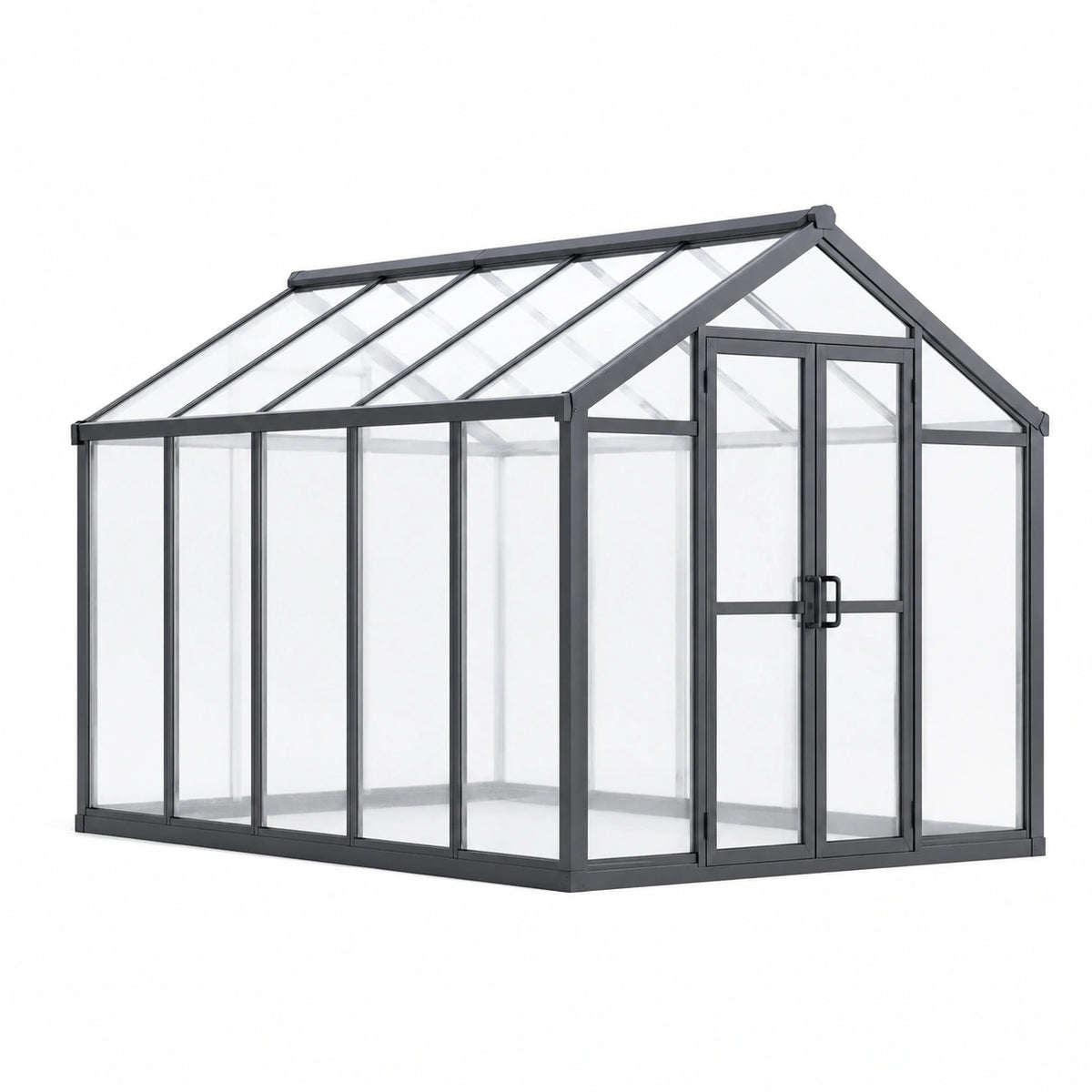 Gewächshaus 190 x 190 x 195 cm aus Metall und transparenten Paneelen Schwarz für Garten mit Satteldach