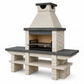 Grillkamin 180 x 75 x 230 cm Stein Beige Anthrazit für Garten mit Grillrost