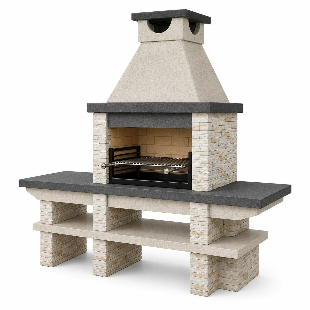 Grillkamin 180 x 75 x 230 cm Stein Beige Anthrazit für Garten mit Grillrost