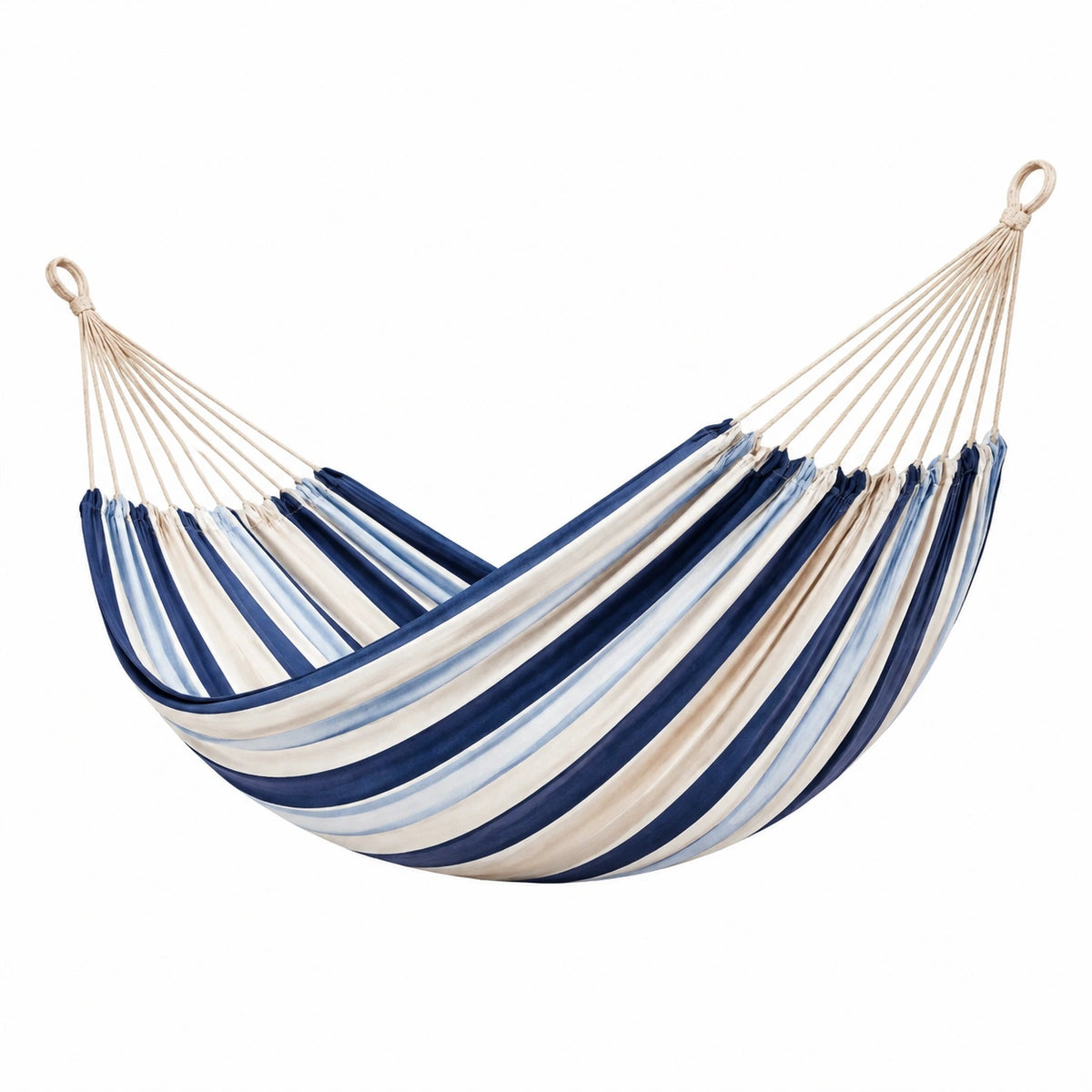 Hängematte 200 x 150 cm aus Stoff Blau Weiß gestreift für Garten und Balkon