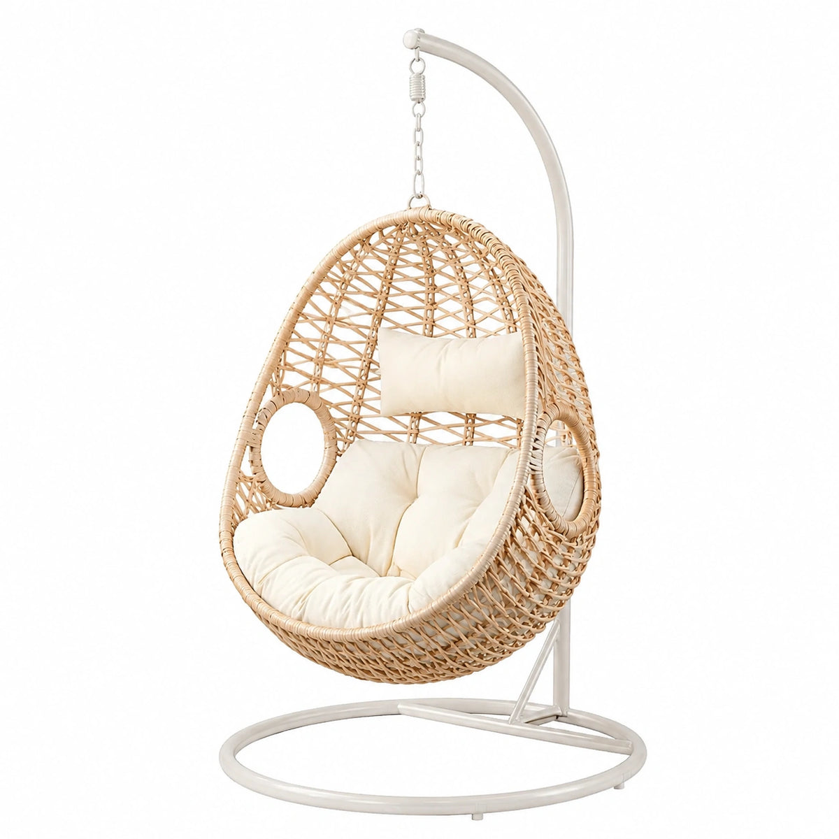 Hängesessel 100 x 100 x 195 cm Rattan Natur mit Stahlgestell für Innenbereiche